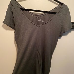 Dark army green v neck short sleeve t shirt